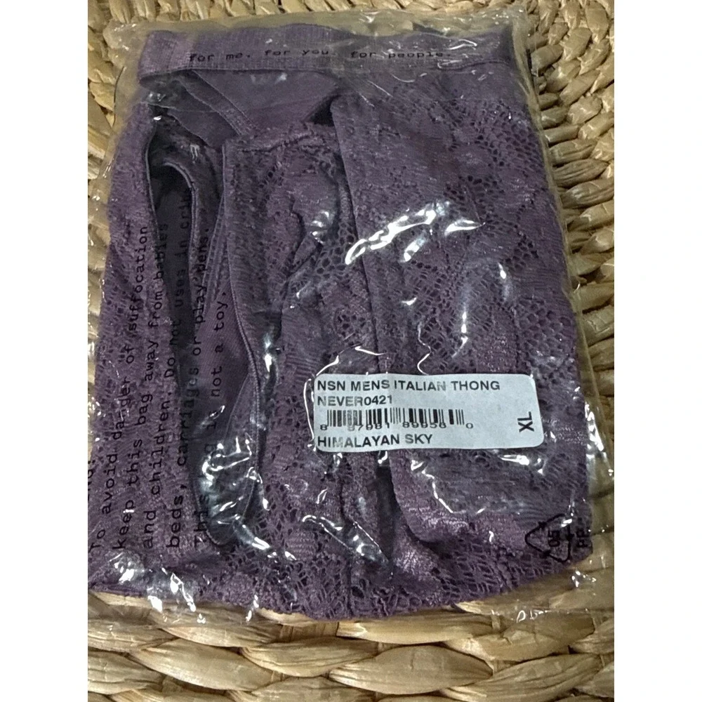 Cosabella Never Say Never Men's Italian Lace Thong Himalayan Sky Size XL